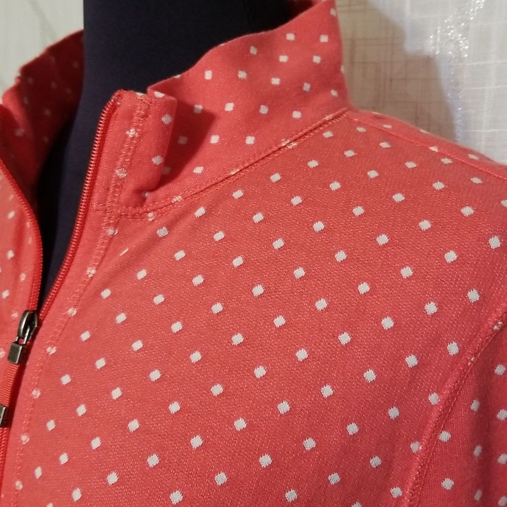 Talbots Top Womens Size Large Pink Polka Dot Quarter Zip Pullover - Picture 3 of 8
